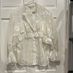 52seven Cream Sheer Ruffled Blouse size large